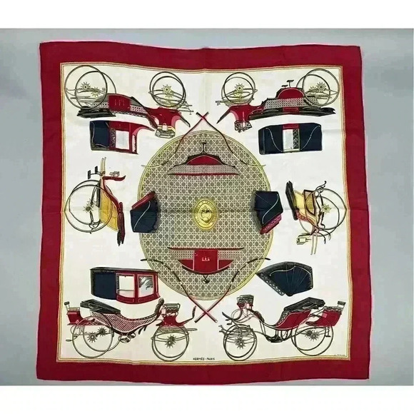 Hermes Les Voitures A Transformation Silk Scarf Vintage La Perriere Equestrian - Picture 2 of 16